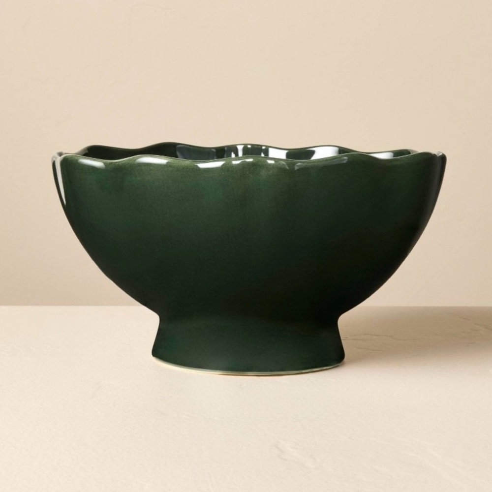 Hearth & Hand Holiday Stoneware Reactive Glaze Footed Serving Bowl Green NEW